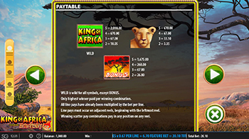 King of Africa paytable